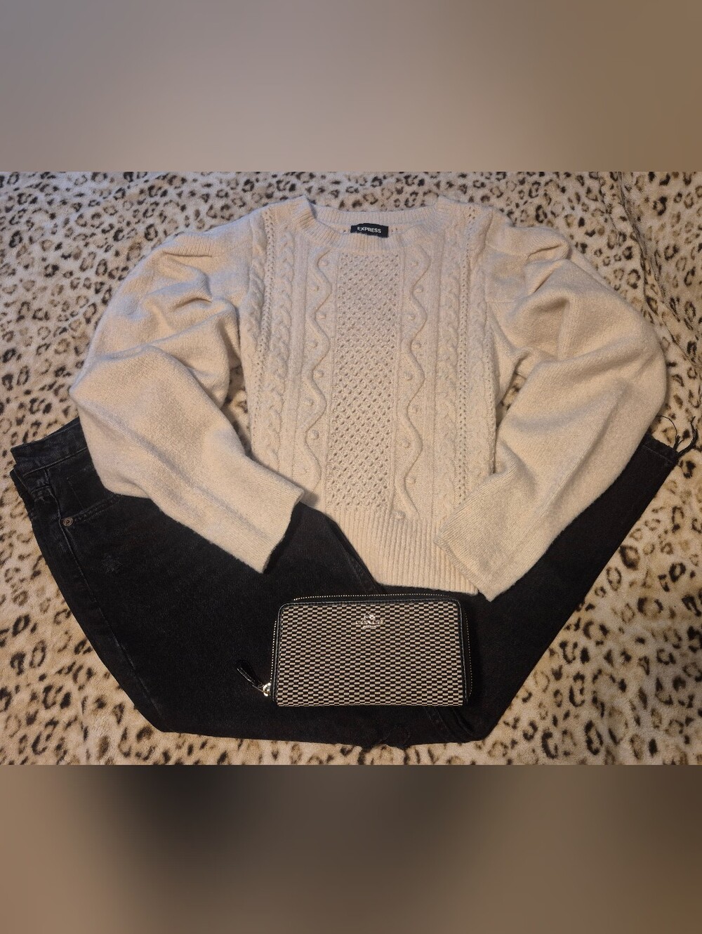 Express Cream Poof Sleeve Sweater
